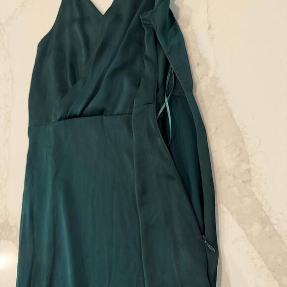 Zara NWT Satin Lace Asymmetrical Midi Slip Dress Womens Medium EmeraldGreen Sexy - Picture 3 of 10